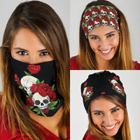 Thumbnail for Skull Couple Roses (Black) - Bandana 3 Pack
