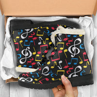 Thumbnail for Blue, Red Whiten and Yellow Music Notes Faux Fur Leather Boots Winter Shoes - JaZazzy 