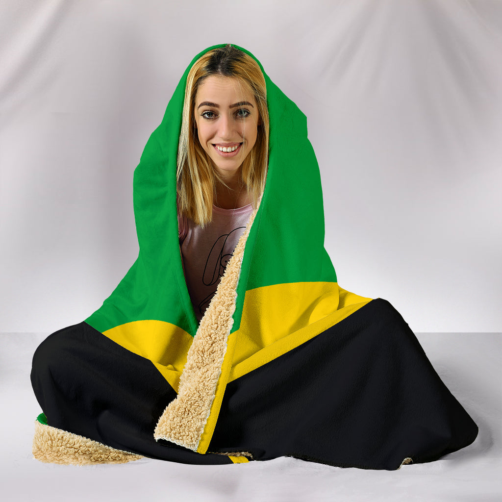 Jamaican Flag Hooded Blanket_Black-Gold-Green - JaZazzy 