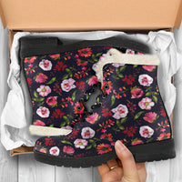 Thumbnail for Floral Blush Pastel Roses Peonies - Faux Fur Leather Boots - JaZazzy 