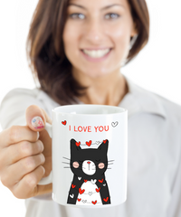 Thumbnail for I Love You Grey Cat with Hearts-Coffee Cup 11.oz-woman