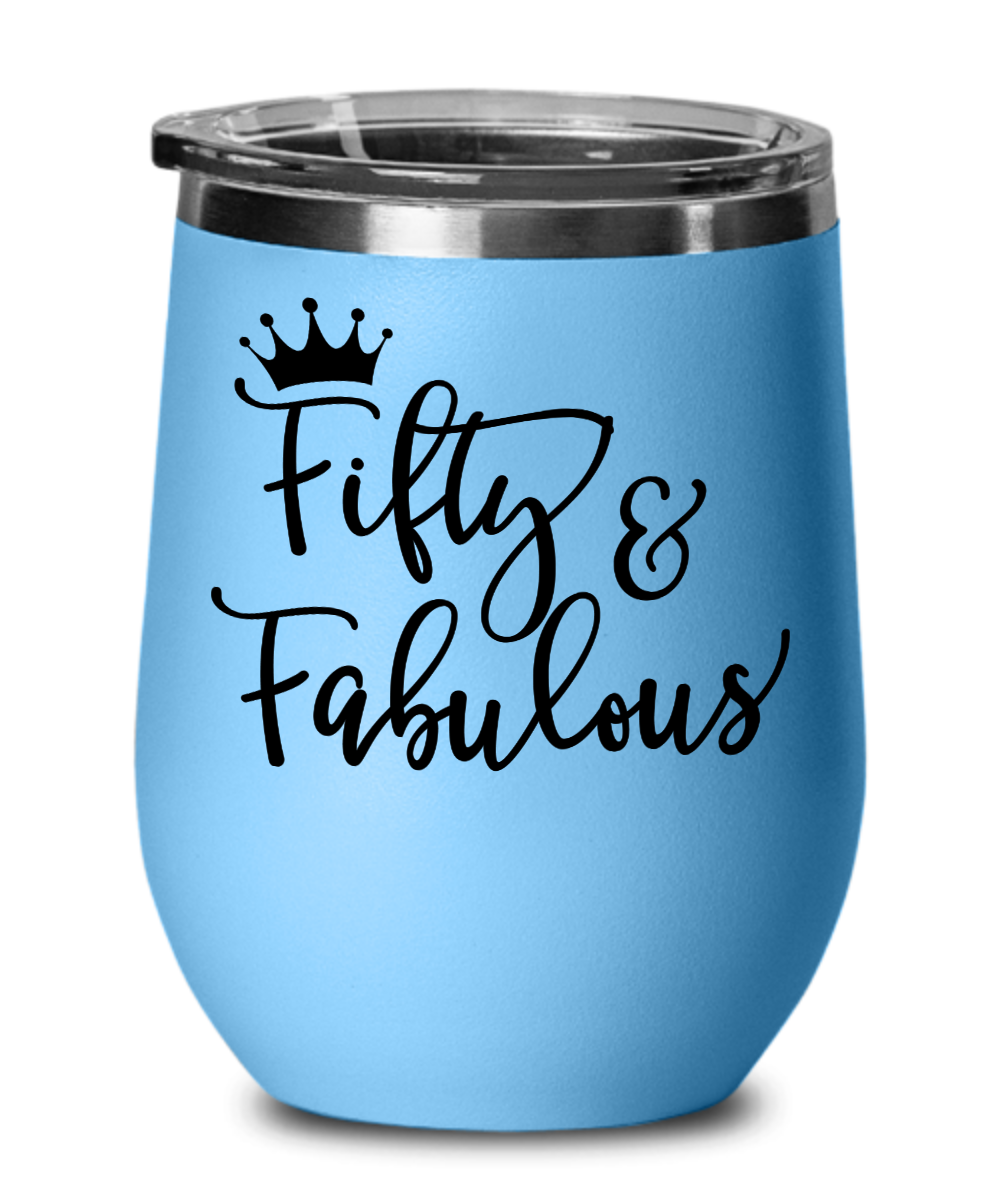 Fifty and Fabulous Wine Mug-Lt. Blue