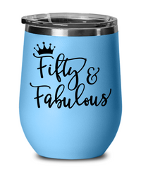 Thumbnail for Fifty and Fabulous Wine Mug-Lt. Blue