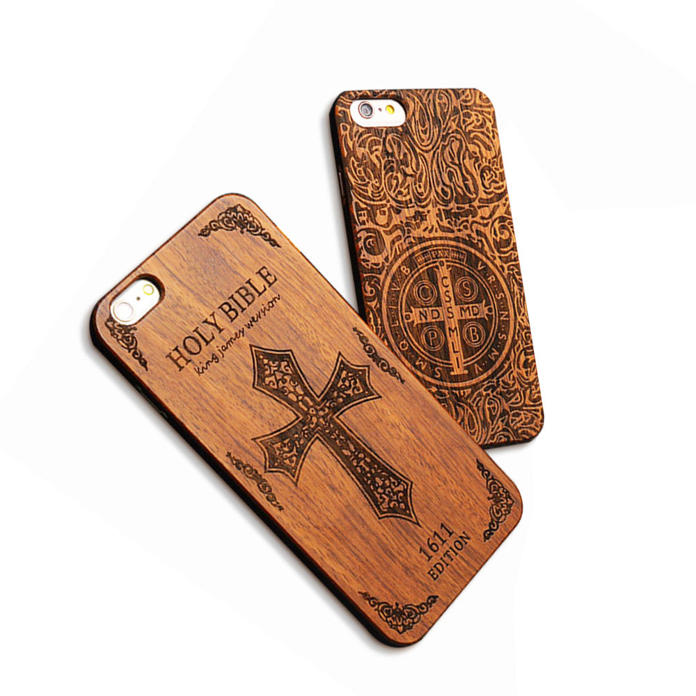 7 Plus Retro Real Wood Phone Cases For Iphone 7 7 Plus Case High Quality Durable Carving Skull Embossed Wooden + PC Cover Shell - JaZazzy 