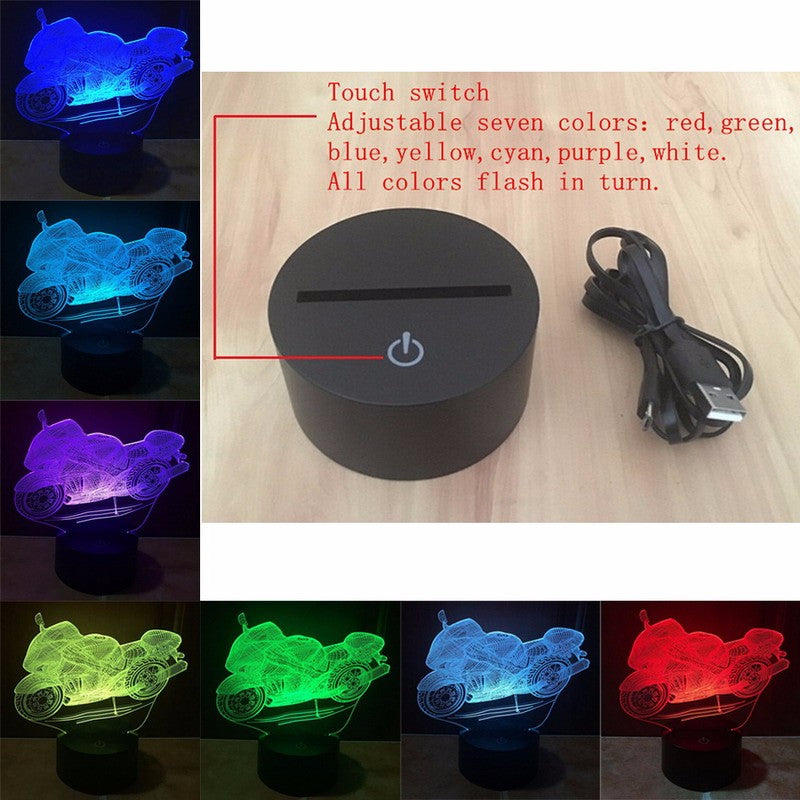 Motorcycle 3DLight 7 Color Change Night Light Home Decor Bedroom 3D Acrylic LED Art Lamp WB945 T40 - JaZazzy 