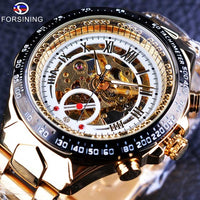 Thumbnail for Forsining Stainless Steel Classic Series Transparent Golden Movement Steampunk Skeleton Mens Watches - JaZazzy 